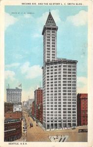 Seattle Washington~Second Avenue & LC Smith Building (Info on Back)~1920s Pc