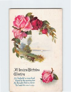 Postcard Birthday Greeting Card with Quote and Roses Embossed Art Print