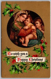 Vtg Wish You A Happy Christmas Madonna & Child Mary Baby Jesus 1910s Postcard