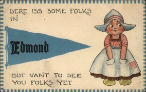 Edmond KS Kansas Dutch Comic Pennant c1900-20s Vintage Postcard