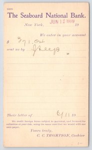 State View~Seaboard National Bank Deposit Slip~Vintage Postcard