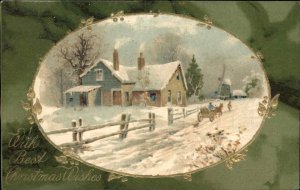 Christmas Beautiful Snowy Scene Windmill c1910 Vintage Postcard
