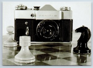 CHESS PIECES and an OLD SOVIET CAMERA Zenit Real Photo New Unposted Postcard