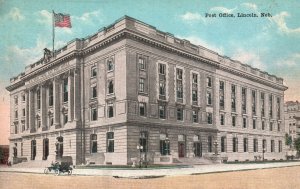 Lincoln Nebraska, Post Office Building US Flag Structure Vintage Postcard