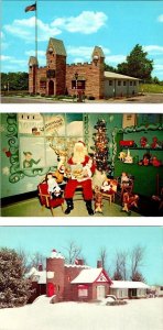 3~Postcards IN Indiana SANTA CLAUS LAND Park~Attraction POST OFFICE~SANTA~CASTLE