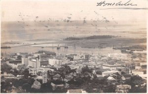 Honolulu Hawaii Birds Eye View Towards Harbor Real Photo Postcard AA17082