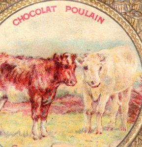 1870s-80s Die-Cut Chocolate Poulain French Adorable Cows Calves Cattle F142