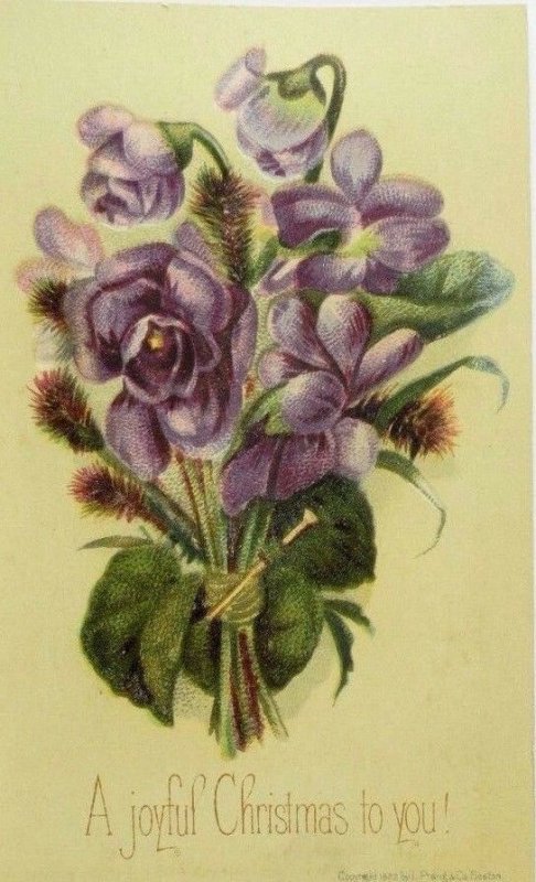 1882 Victorian Christmas Trade Card Beautiful Purple Violets Fabulous! P43