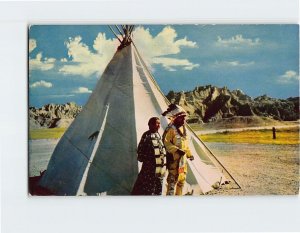 Postcard Sioux American Indian Chief and Wife at native tepee
