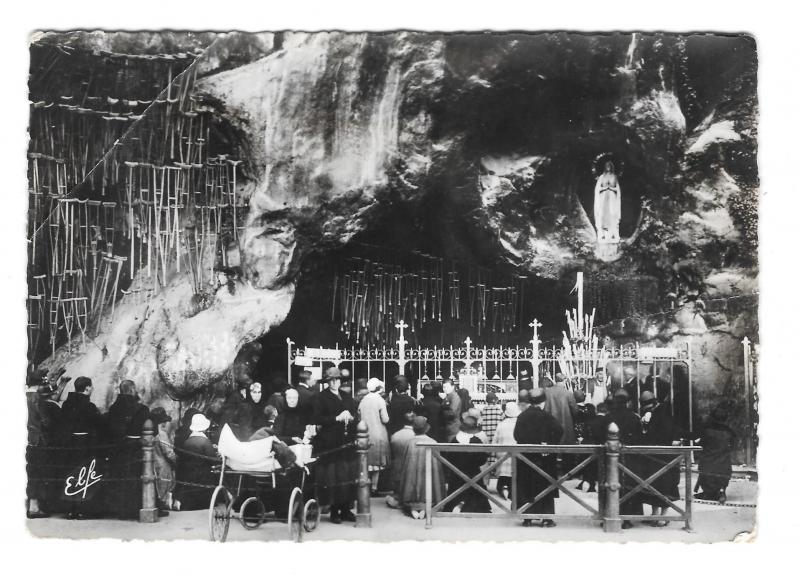 France Lady of Lourdes Grotto Wheelchair Miracles Crutches Glossy Photo Postcard