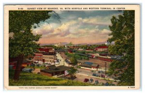 ROANOKE, VA ~ View of TOWN & RAILROAD TERMINAL (Norfolk & Western 1953 Postcard