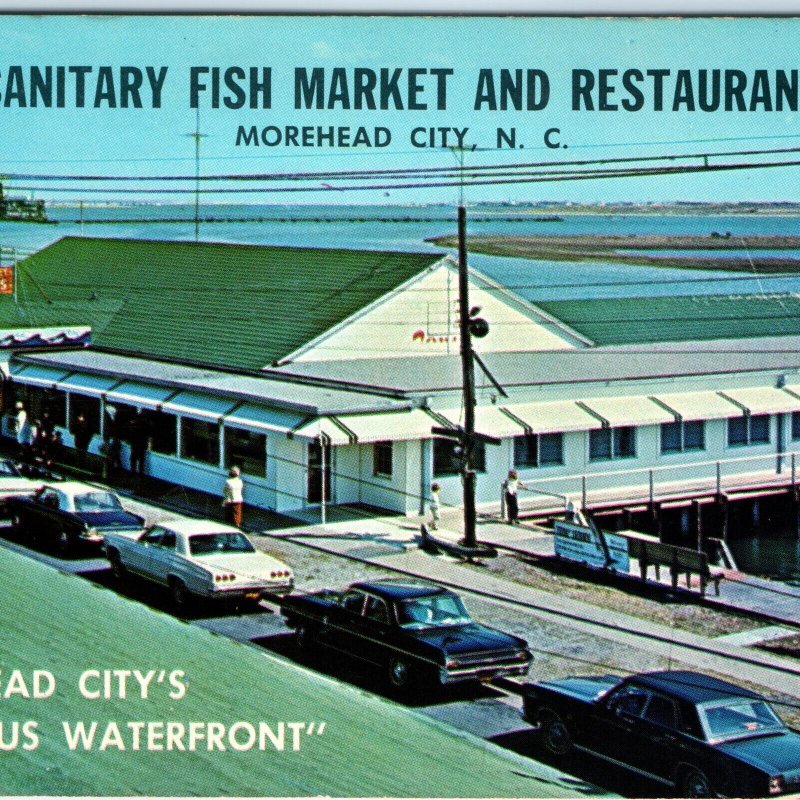 c1960s Morehead City, NC Sanitary Fish Market Chevy Impala Chevelle Cars A145