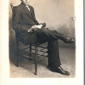 c1910s Unknown Dapper Young Men Portrait Real Photo Postcard Holding Diploma A69