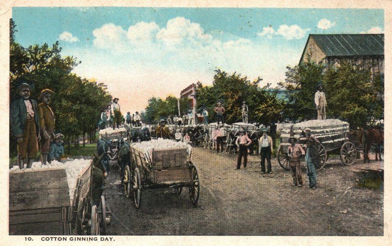 Vintage Postcard Cotton Ginning Day C. T. American Art Pub.