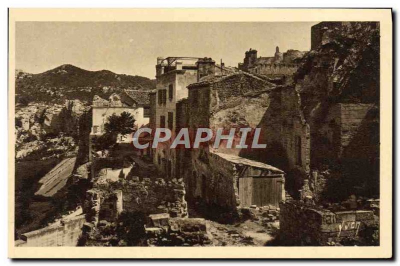 Old Postcard Les Baux Le Vallon and fountain