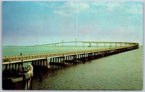 Vtg Maryland MD Chesapeake Bay Bridge Chrome View Postcard