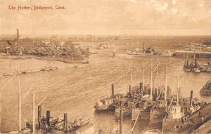 Bridgeport Connecticut The Harbor and Steamers Birds Eye View Postcard AA32271