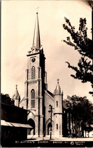Real Photo Postcard St. Dominic's Church in Breese, Illinois
