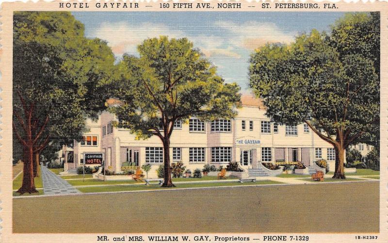 E18/ St Petersburg Florida Fl Postcard Linen Beautiful Gayfair Hotel Building