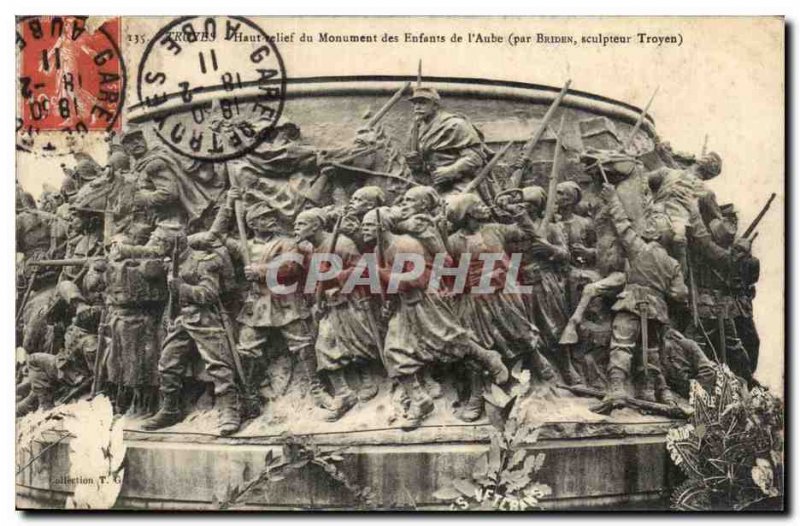 Troyes Old Postcard High relief of child Monument & # 39Aube Victory or death...