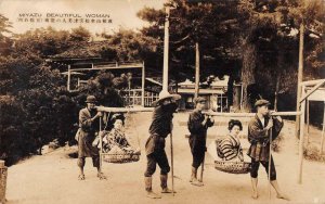 Miyazu Japan Geisha Women Carried in Kago Sedan Chair Real Photo PC AA33386