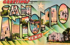 Texas Greetings From San Antonio Large Letter Linen