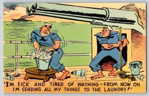 Vintage Postcard WW2 US Navy Humor Laundry Battleship