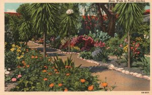 Vintage Postcard 1930's Main Walk in Front Garden Mission San Juan Capistrano CA