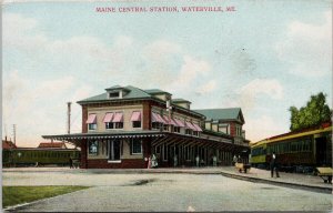 Maine Central Station Waterville ME Railway Depot Burnham Cancel Postcard E99