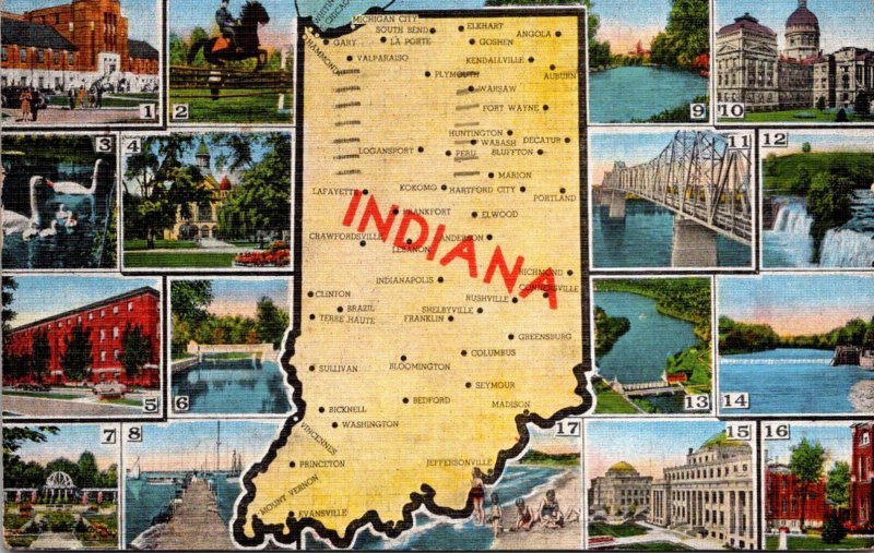 Indiana Map With Multi View 1955