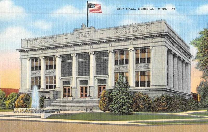 Meridian Mississippi City Hall Street View Antique Postcard K51192