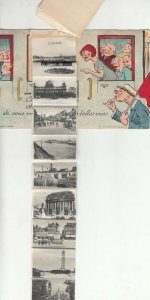 France Calais leporello train compartment fold out multi views postcard