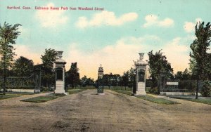 Vintage Postcard Entrance Keney Park From Woodland Street Hartford Connecticut