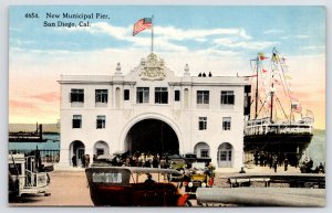 San Diego CA Pennant Covered Ocean Liner By New Beaux Arts Municipal Pier~1910