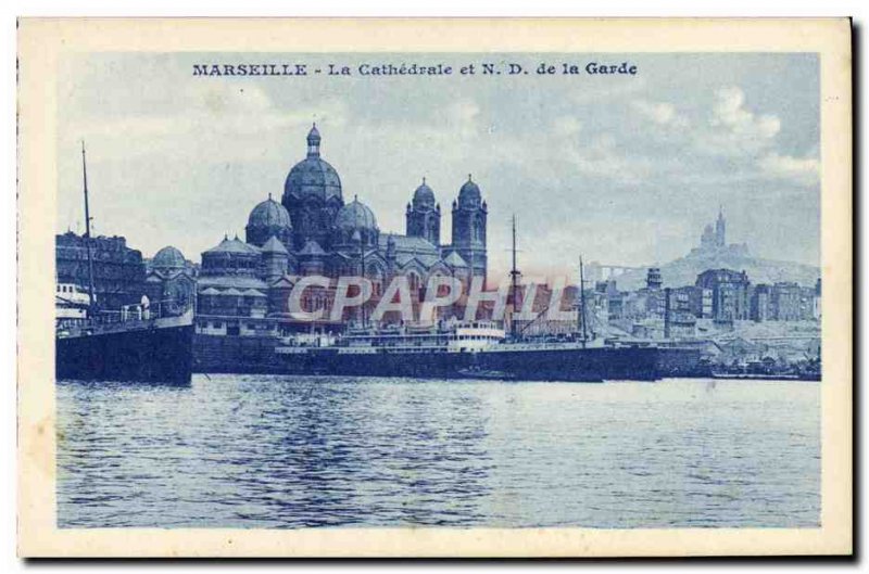 Old Postcard Marseille The Cathedral and ND Guard Boat