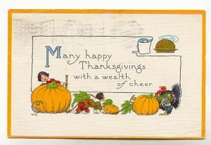 Thanksgiving, Pilgrim Children, Pumpkins, Used 1914, Flag Cancel