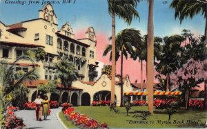 MYRTLE BANK HOTEL BWI JAMAICA ALPHABET STATION STAMP POSTCARD 1969