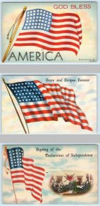 3 Patriotic Postcards FLAGS God Bless America Stars & Stripes Forever ca 1940s