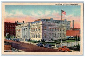 c1930's Post Office Building Cars Lowell Massachusetts MA Vintage Postcard