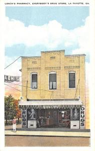 LaFayette GA Loach's Pharmacy Drug Store Postcard