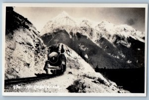Banff Canada Postcard Mt. Chancellor Train Byron Harmon c1920's RPPC Photo