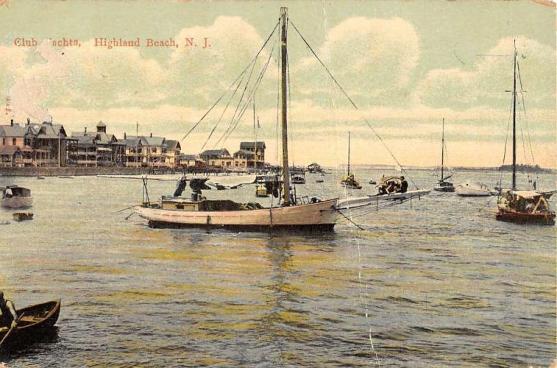 Highland Beach New Jersey Club Yachts Waterfront Antique Postcard K92109