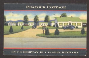 GOSHEN KENTUCKY PEACOCK COTTAGE MOTEL ROADSIDE LINEN ADVERTISING POSTCARD