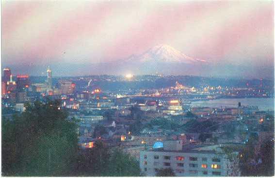 Sunset on Mt. Rainier from Seattle Washington WA Union Pacifi