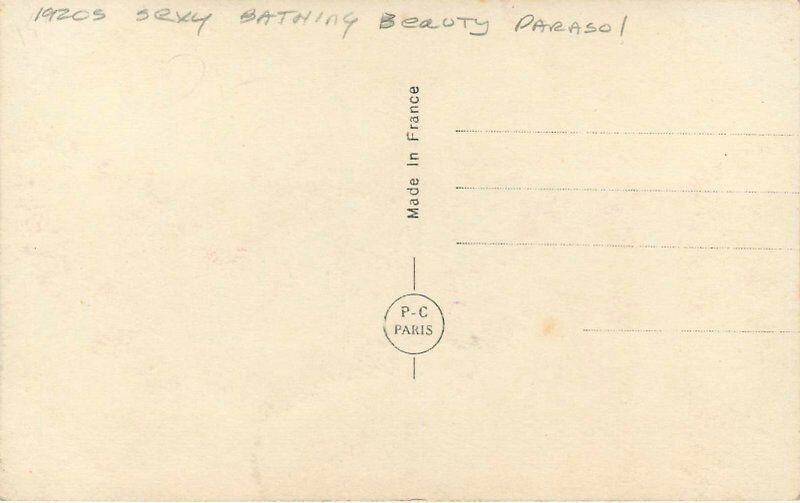 1920s Sexy Bathing Beauty Parasol #1641 PC Paris RPPC Photo Postcard 22-7149