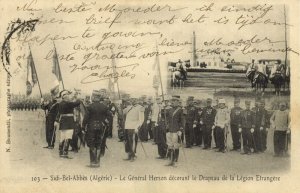 algeria, Sidi-bel-Abbès, General Herson decorating Foreign Legion Flag (1910)