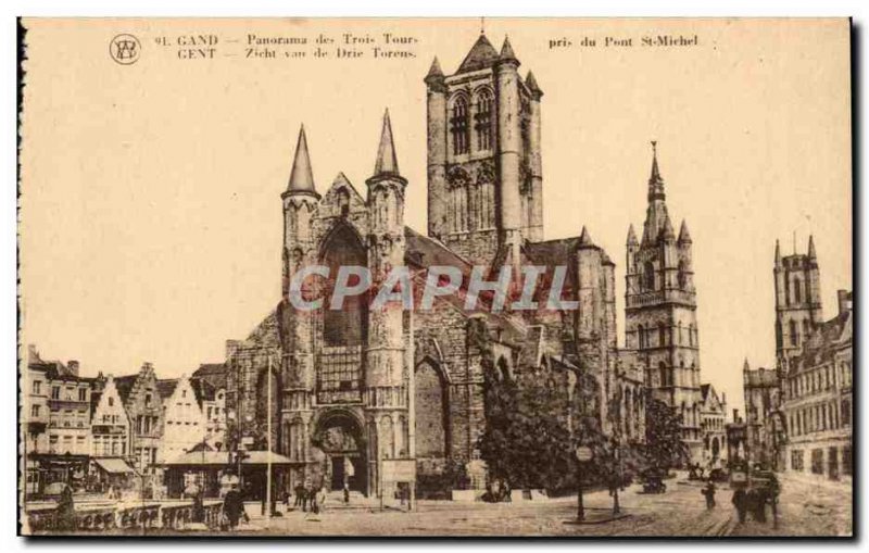 Old Postcard Belgium Ghent Panorama of the three towers