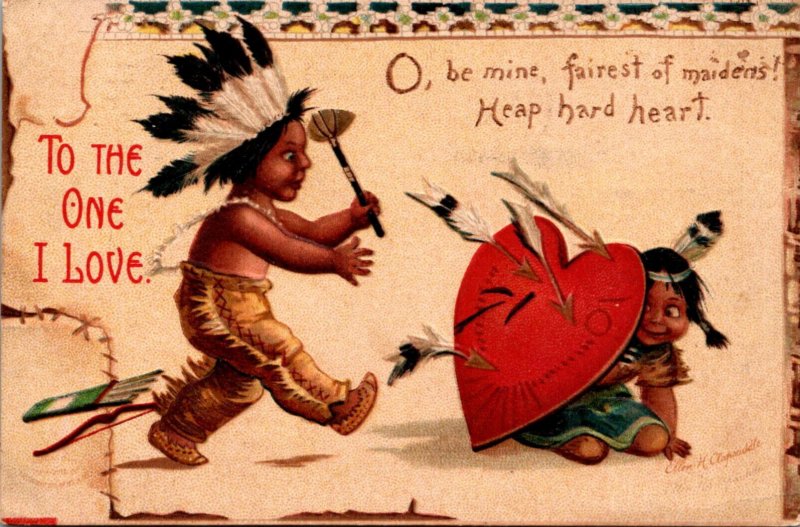 Valentine's Day To The One I Love Indian Kids 1908 Signed Clapsaddle Rare