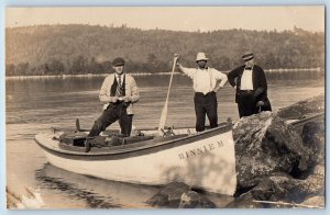 Fishermen Postcard RPPC Photo Fishing Camping Boat With Pipe c1910's Antique