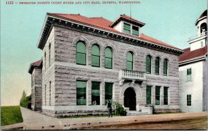 Vtg 1910s Thurston County Court House & City Hall Olympia Washington WA Postcard